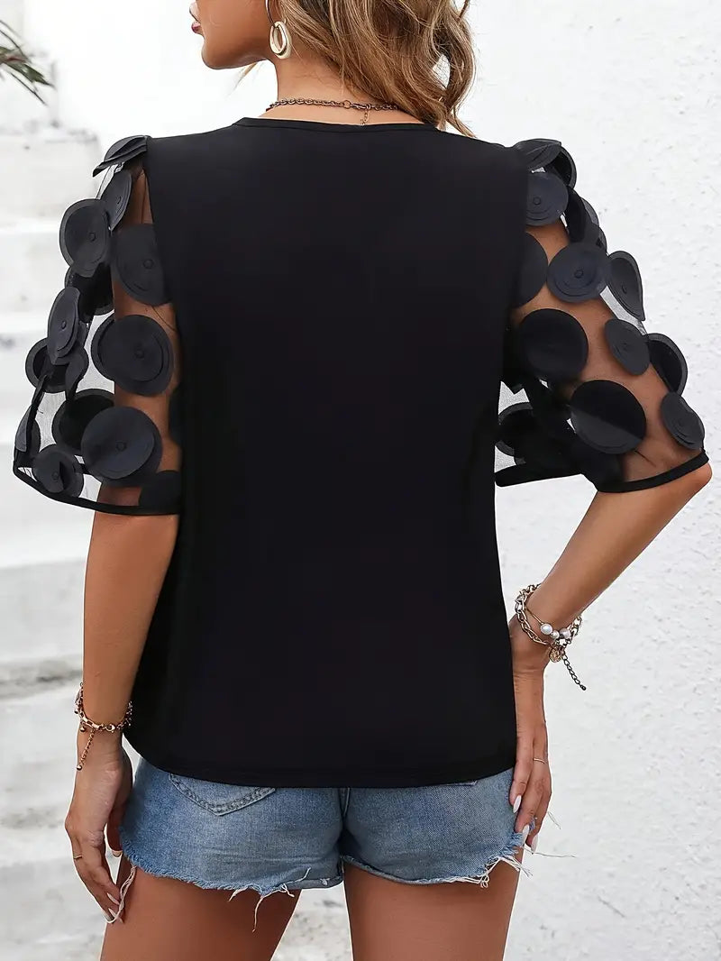 Circle Detail Mesh Sleeve Top